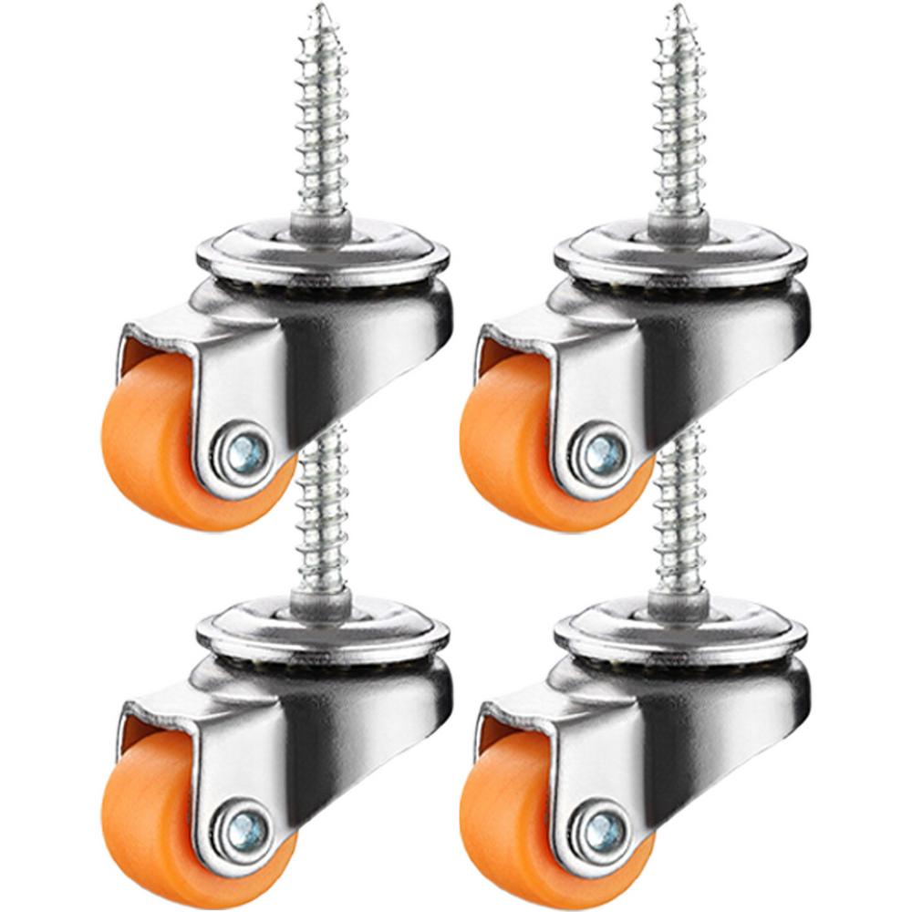 

0,5-дюймовые ролики Набор из 4 резиновых маленьких колес для тяжелой мебели, шкафов, мини-ролики, бесшумные, с плавным поворотным колесом оранжевый