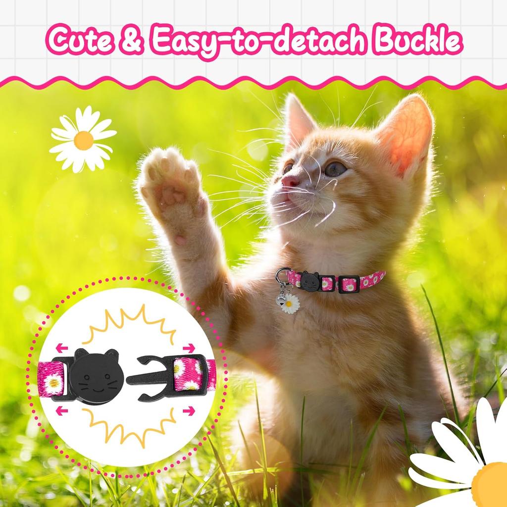 Floral Cat Collar Breakaway with Daisy Pendant, Cute Flowers Daisy Cat Collars for Girl Cats, Safety Removable Cat Collars for Kittens Soft Kitty