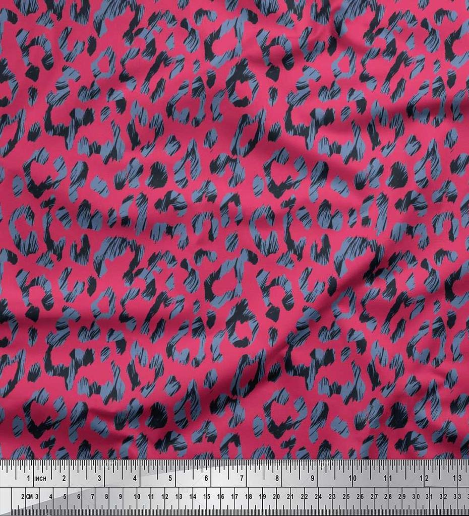Soimoi Japan Crepe Satin Fabric Leopard Animal Skin Printed Craft Fabric by the metre 42 Inch