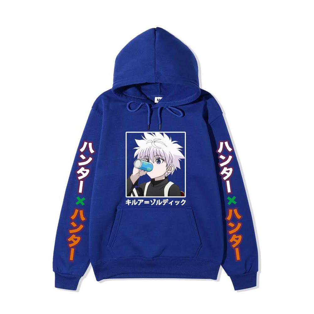 Hunter X Hunter Killua Anime Hoodie Vertical Japanese Letter Print Casual Long Sleeve Pullover Sweatshirt