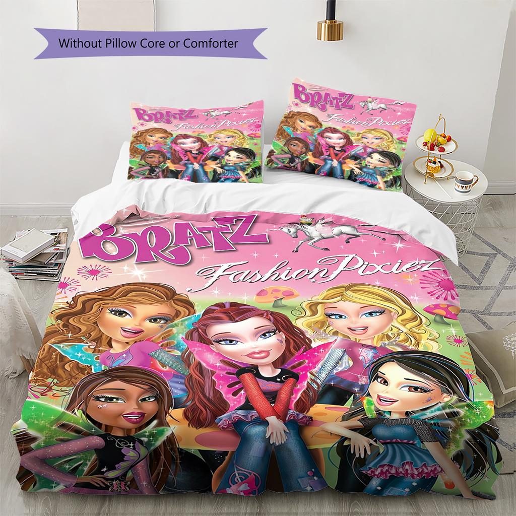 Bratz Doll Pattern Bedding Quilt Set Quilt Cover Pillowcase Home Decoration Gift (1 * duvet cover + 2 * pillowcase, without core)