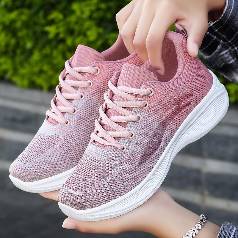 Women's Shoes 2024 Spring Casual Soft Sole Sports Shoes, Breathable Flying Mesh Shoes, Large-sized Running Shoes