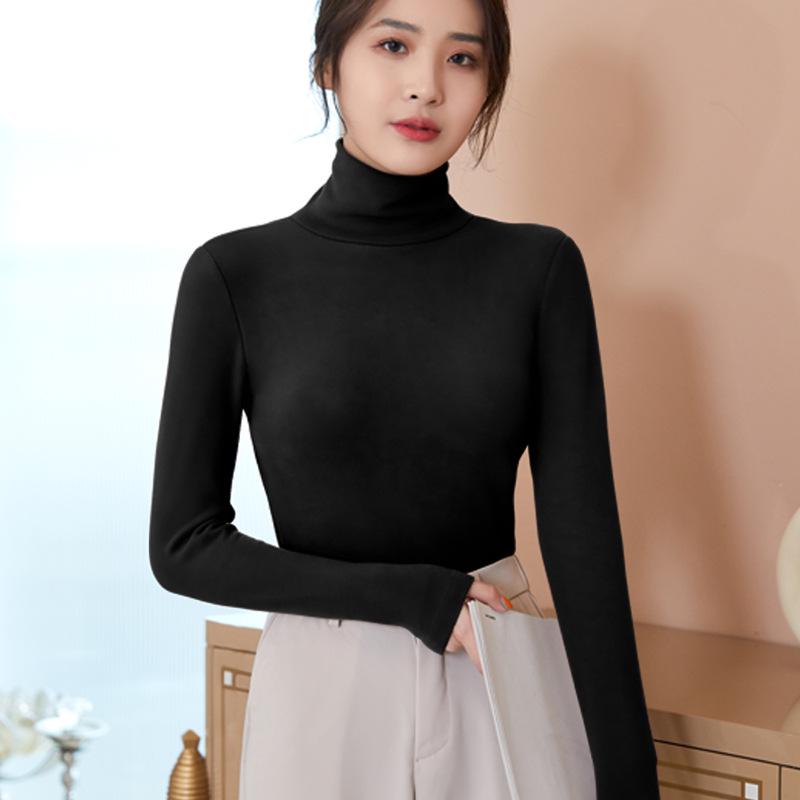 Women s Fleece-Lined Heat-Generating Turtleneck Tie Top with Chest Pad XL чёрный