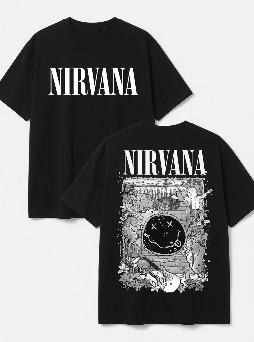 Nirvana T-Shirt | Nirvana Band Graphic Tee with Back Print | Vintage 90s Grunge S