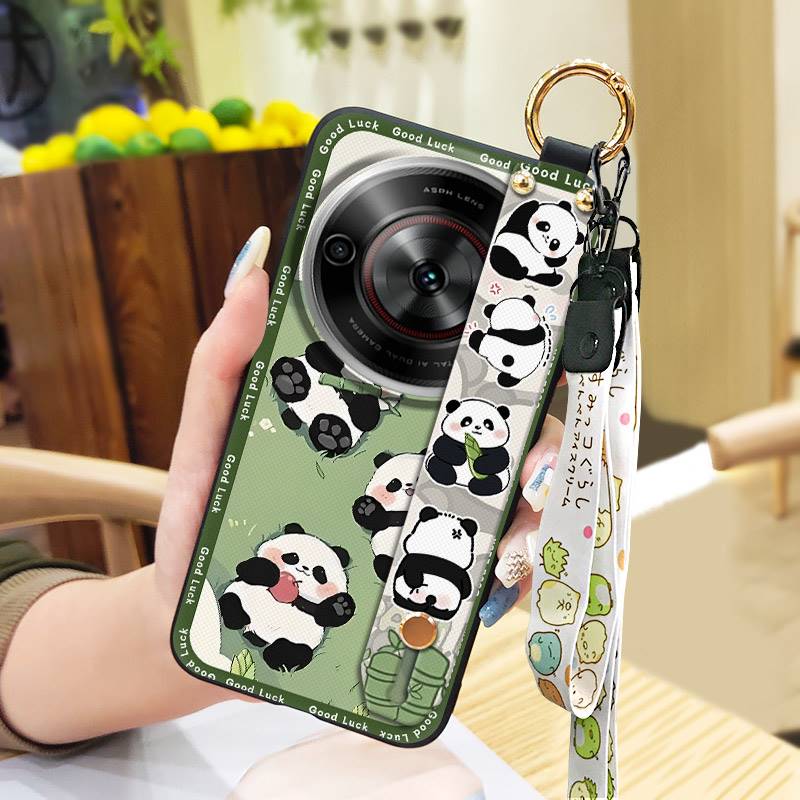 Wrist Strap Durable Phone Case For ZTE Blade A75 5G/Nubia Focus 5G/Calf 5G Cute Fashion Design Panda Soft case Silicone