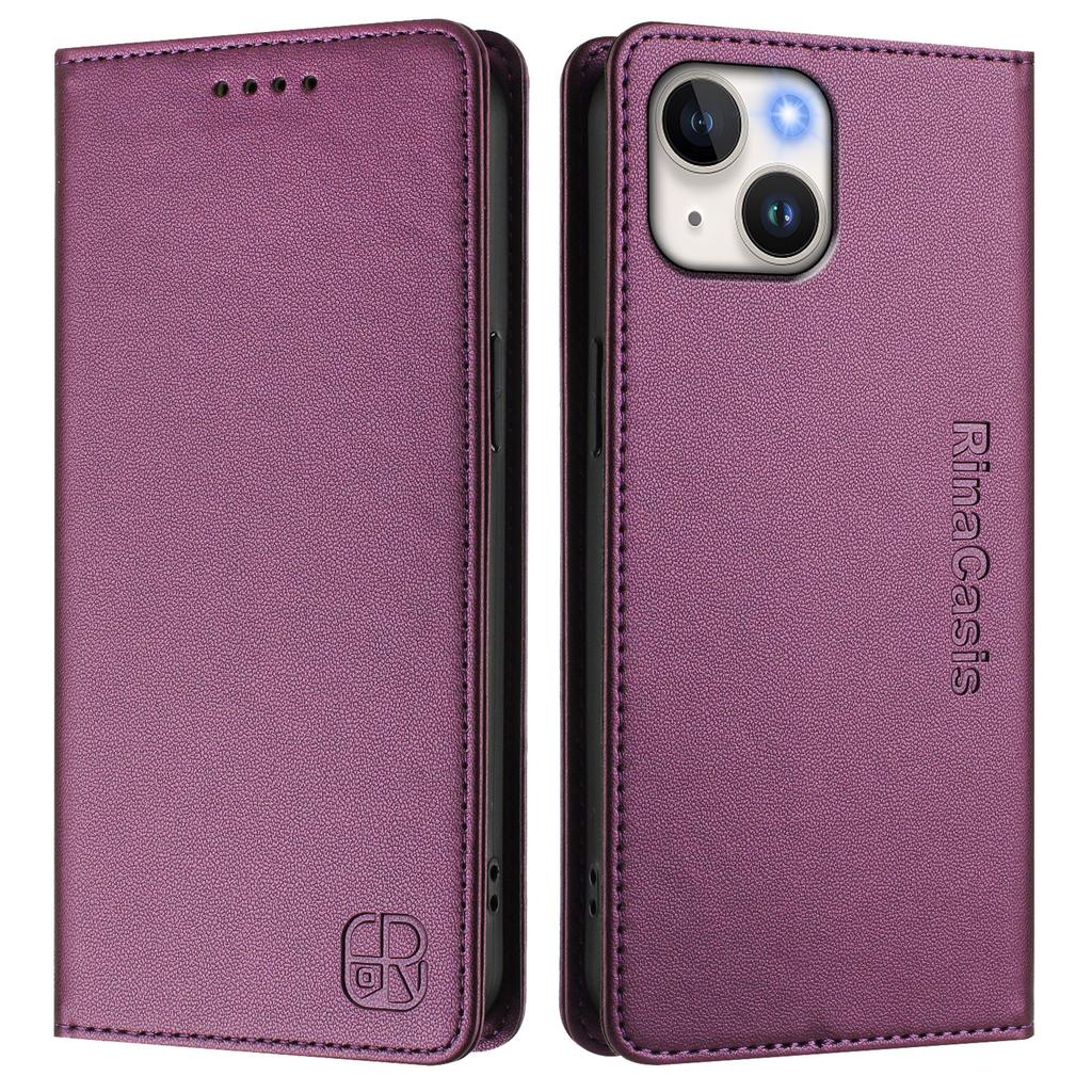 For iPhone 15 Leather Case RINACASIS RC01 Phone Cover with RFID Blocking Wallet Stand