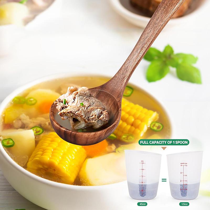 Wooden Soup Spoon 10Inch Teak Soup Ladle Natural Wood Serving Spoon Long Handle Deep Scooper Cooking Soup Spoon Kitchen Supplies