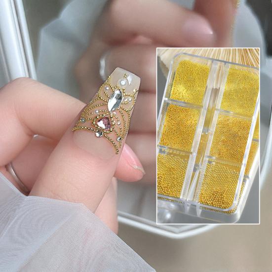 1 Set 6 Grids Nail Art Beads Kit with Storage Box 3D Nail Art Metal Caviar Beads DIY Manicure Design Decoration Balls Charm Nail Accessories