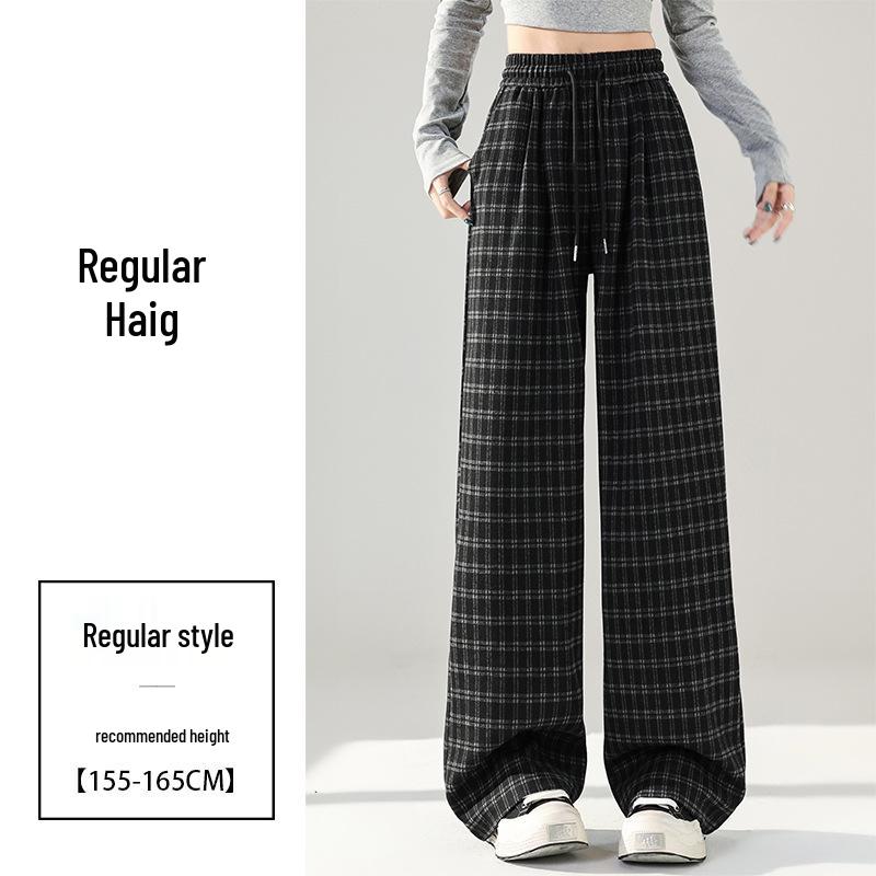 

Plaid Wide-Leg Plush-Lined Pants - High-Waisted Casual Style for Teens, Autumn/Winter 2025 Arrivals Small