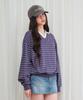 AMES-WORLDWIDE V Neck Collar Stripe Sweatshirt Purple