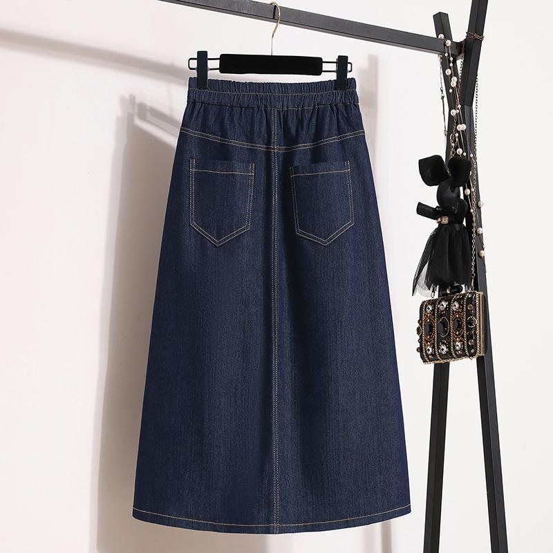 Patchwork Denim Skirts Woman Stretch High Waist Buttons A Line Loose Casual Summer Classic Mid-calf Length Skirt Female OL Mujer