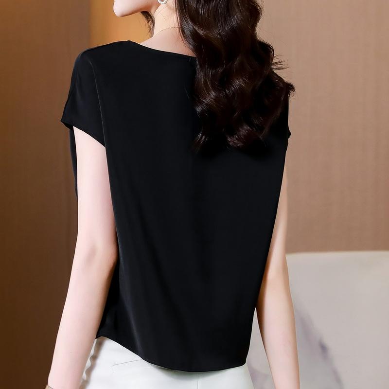 Summer Chiffon Short Sleeved Top Women's Trendy Short Sleeved Shirt Waist Cinching Stomach Covering Top Trendy Fashionable Shirts