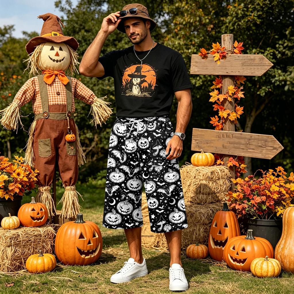 Men's Loose Fit Casual Shorts with Large Pockets Halloween Print