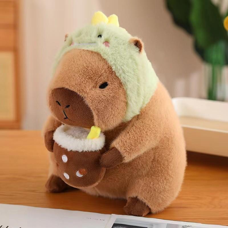 Milk tea cup red hat kapibara doll doll toast turtle backpack capybara ugly cute rag doll throw pillow