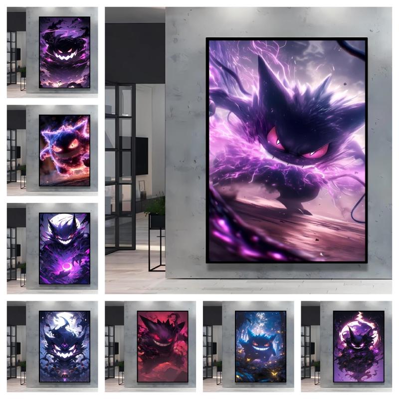 Canvas Artwork Painting Pokemon Gengar Poster Hd Prints Cartoon Character Picture Classic Modern Home Living Room Wall Decor