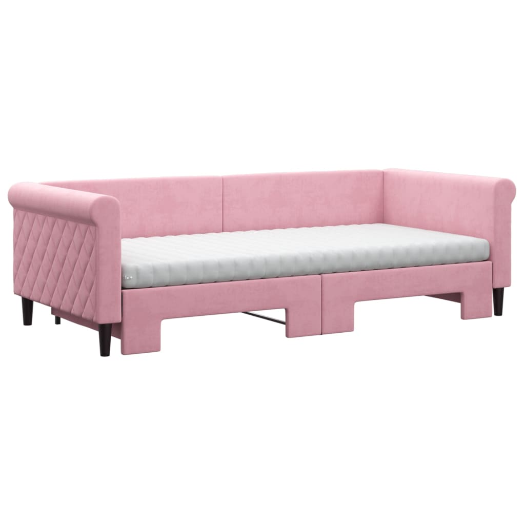 Pull out Daybed with Mattresses Pink 90x200 cm Velvet
