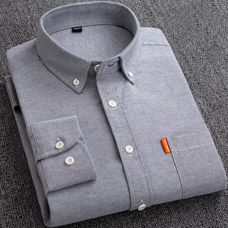 New Men's Oxford Shirts Long Sleeve 100% Cotton Solid Color Turn Down Collar Regular Fit Button-down Shirt Daily Men Clothing