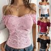 Spring and Summer Women's Sexy Hollow Out Neckline Slim One Shoulder Lace Top