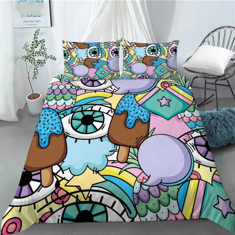 3D Hip Hop Art Style Duvet Cover Cool Rock and Roll Style Quilt Cover with Pillowcase for Kid Home Bedroom Decor King Queen Size