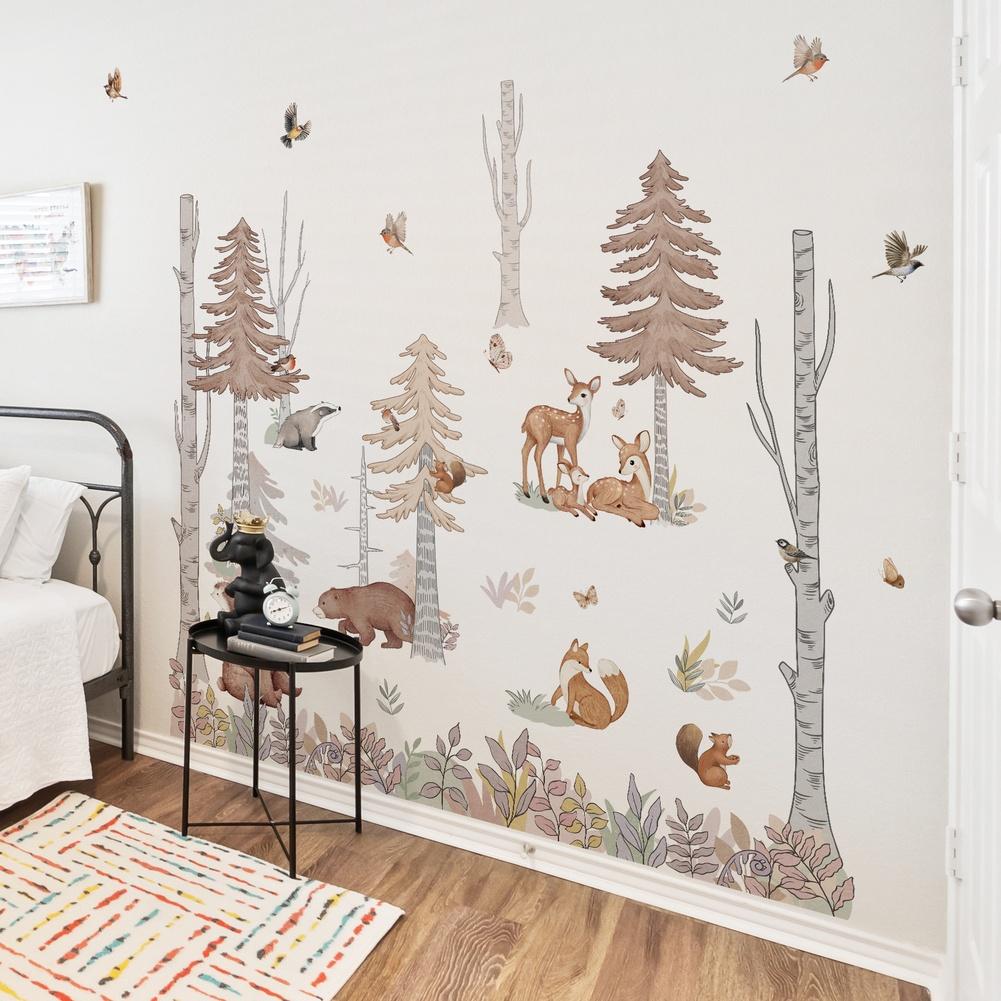 PVC Wall Stickers Cartoon Girl Animal Tree For LEAF Patterns Self-Adhesive for Home Walls and Tiles Decoration