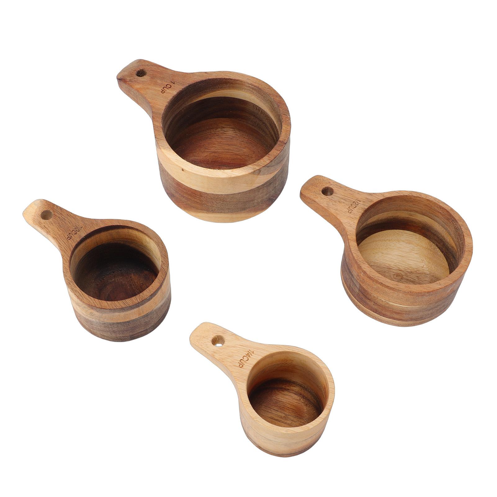 

4PCS Wood Measuring Cups Set Stackable Baking Cooking Measuring Cup Kitchen Measure Tool for Dry Ingredients Tea Milk Powder