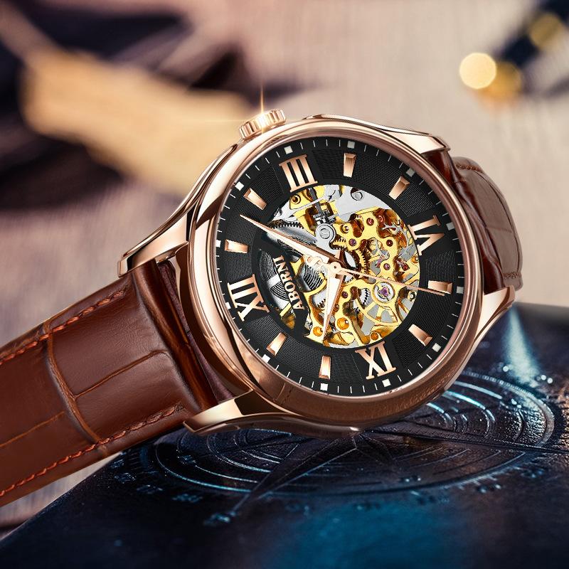 Yaboni automatic mechanical watch fashion double-sided hollow mechanical watch waterproof luminous men's belt watch
