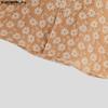 INCERUN Oversized Men Collarless 3/4 Sleeve Flowers Texture Casual Tunic Tops Shirts