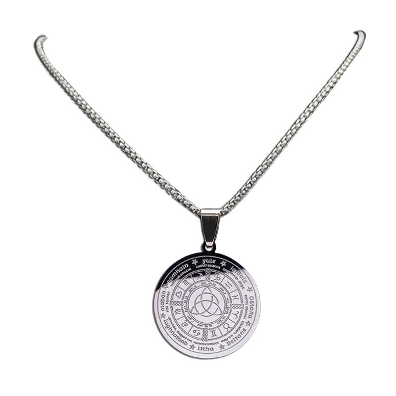 Unisex Zodiac Sign Round Pendant Necklace Stainless Steel Titanium Steel Jewelry