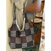 Retro Check Pattern Patchwork Tote Bag - Large Capacity Hand-held Shoulder Bag