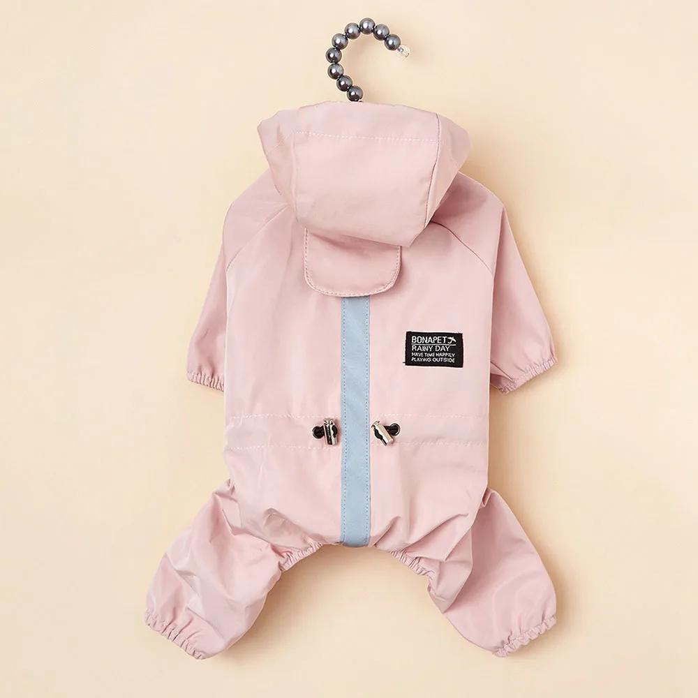 

Водонепроницаемая куртка-дождевик для щенков, легкая куртка для собак на четыре ноги, с капюшоном, светоотражающей полосой и отверстием для поводка для чихуахуа XS розовый