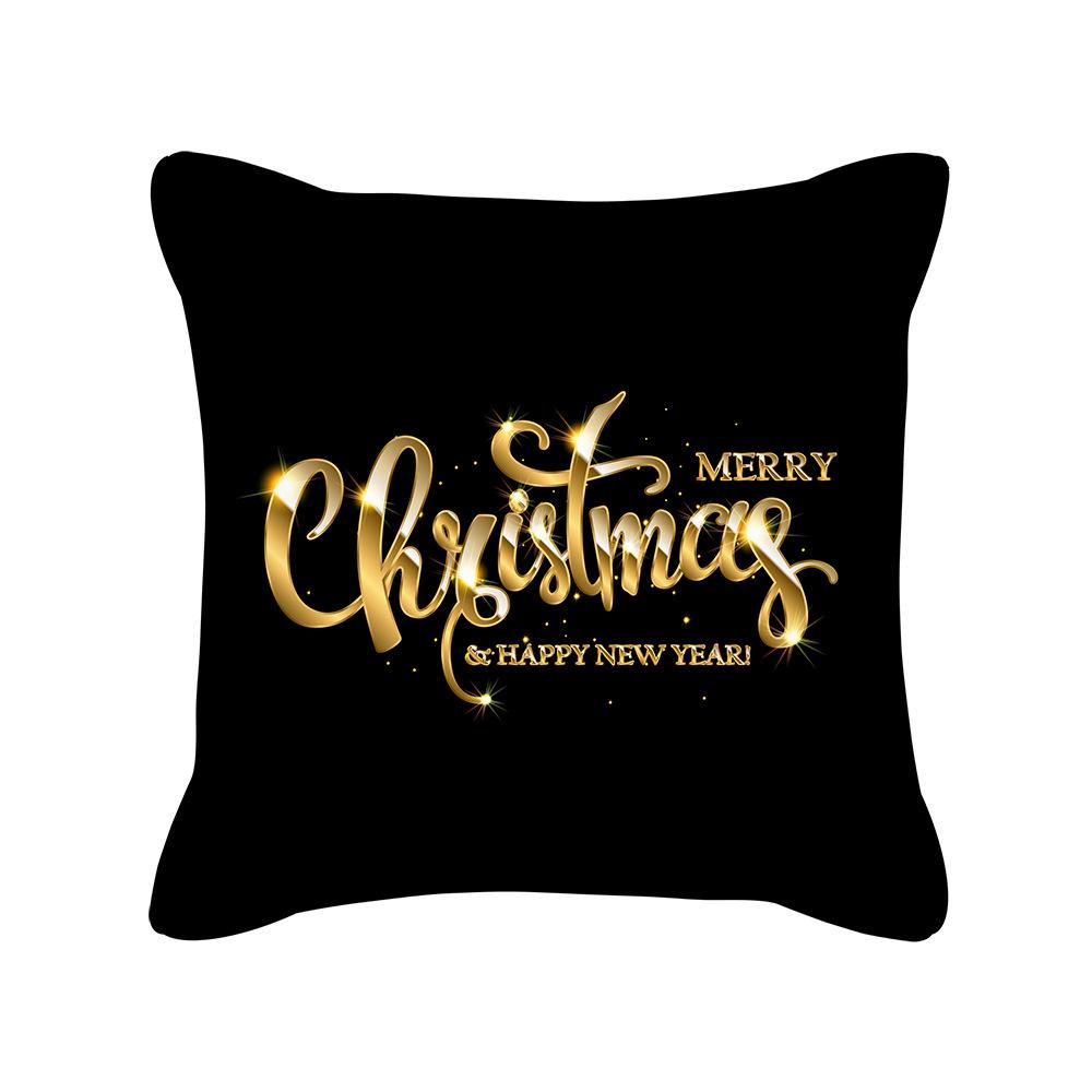New Black Gold Christmas Pillow Cover New Snowflake Letter Peach Skin Sofa Cushion Cover