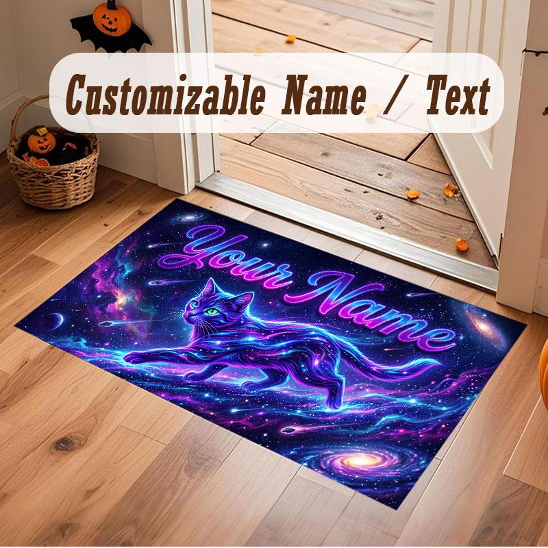 Cat Theme Crystal Velvet Floor Rug Personalized Custom Name Text Warm Carpet Home Decoration