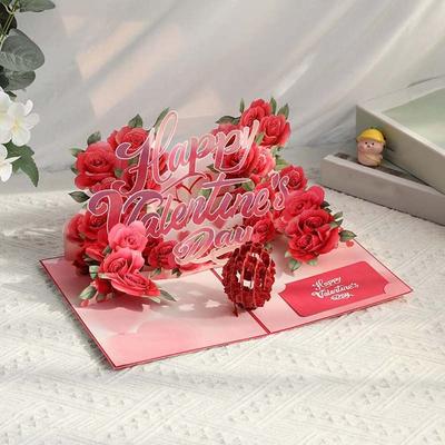 Paper Valentine's Day Greetings Card Blessing Party Invitation 3D Invitation Card Red Handmade Confession of Love Artifact
