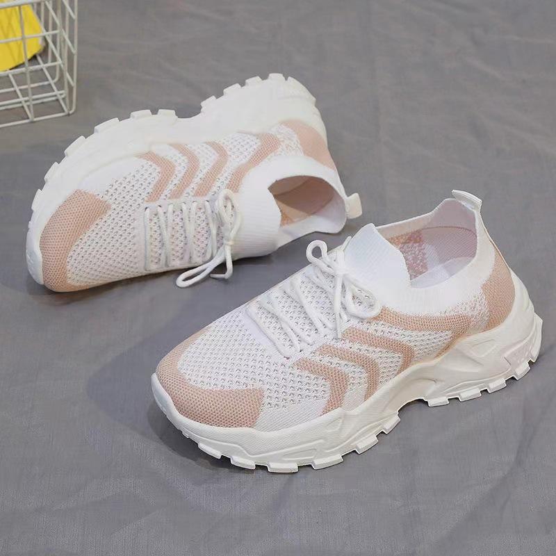 Spring/Summer Women's Fly Weaving Mesh Sports Shoes Thick Soled Lightweight Casual Shoes Running Shoes Student Shoes
