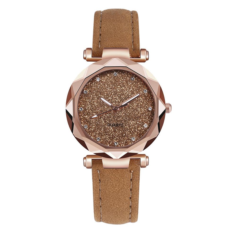 Through The Stars Silver Powder Watch Women'S Matte Belt Quartz Watch