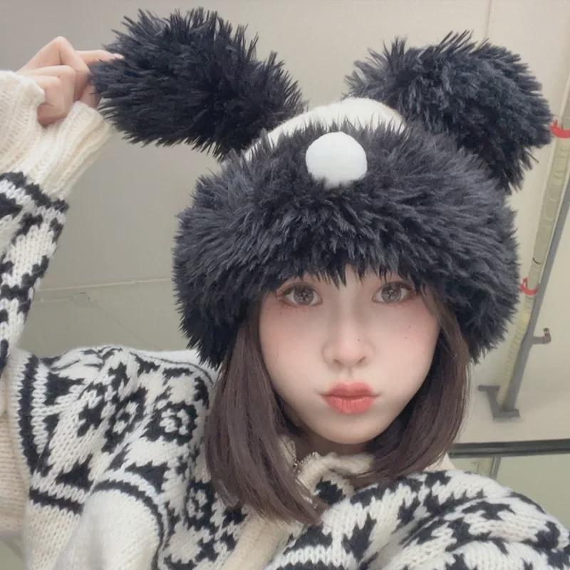 Cappello di lana a maglia con naso da cucciolo soffice e carino: Berretto Caldo Versatile da Donna per Autunno e Inverno