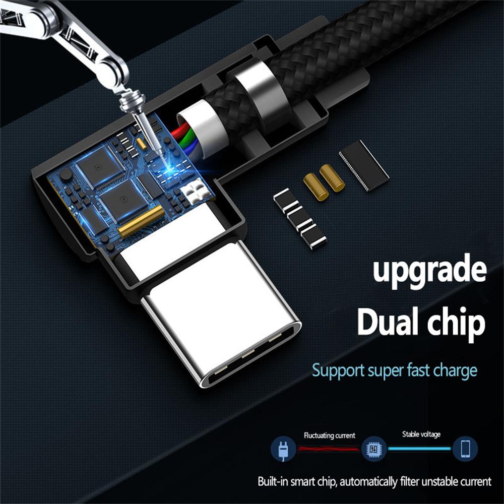 5A 40W USB C Cable 90 Degree Elbow Fast Charging Charger Data Cord High Speed Data Transfer Data Wire Type C Quick Charge Cable