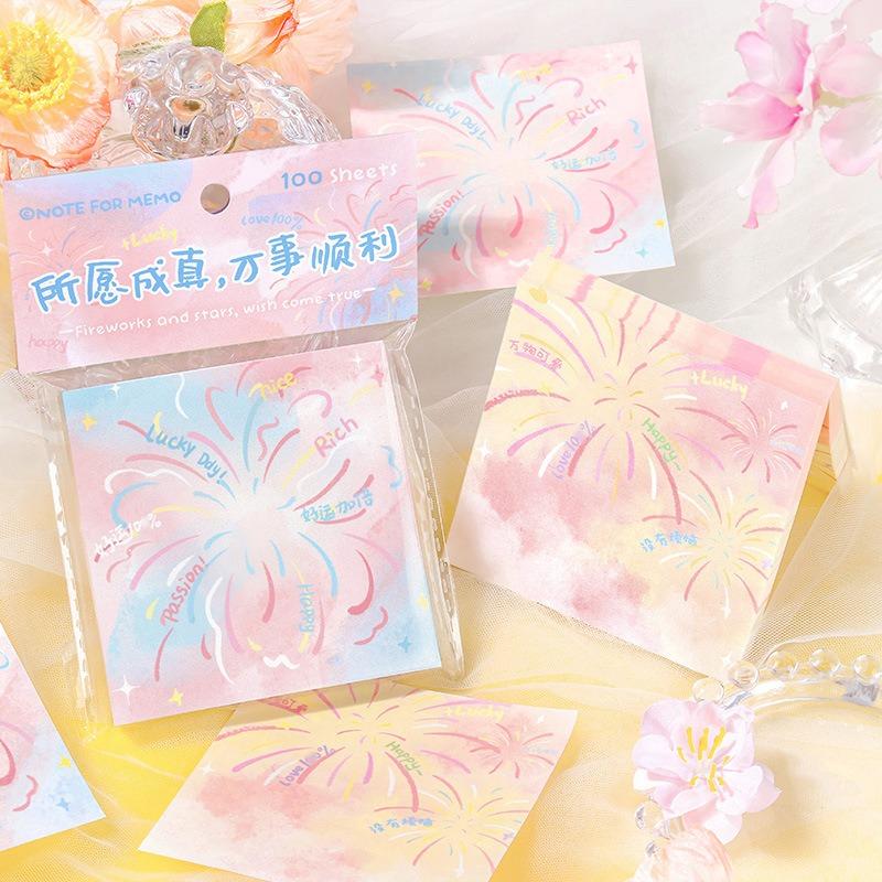 Sheets Cartoon Blessing Text Fireworks Illustration Memo Notepad For Journal Scrapbooking