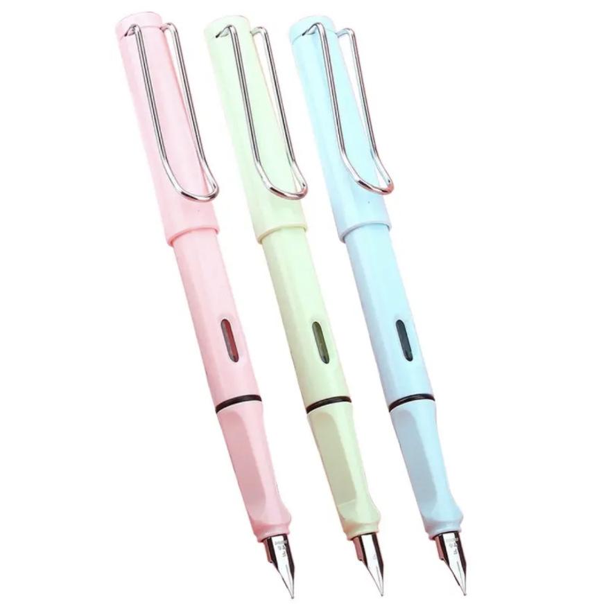 Refillable Ergonomic Fountain Pen for Students - Transparent Colored Plastic Design