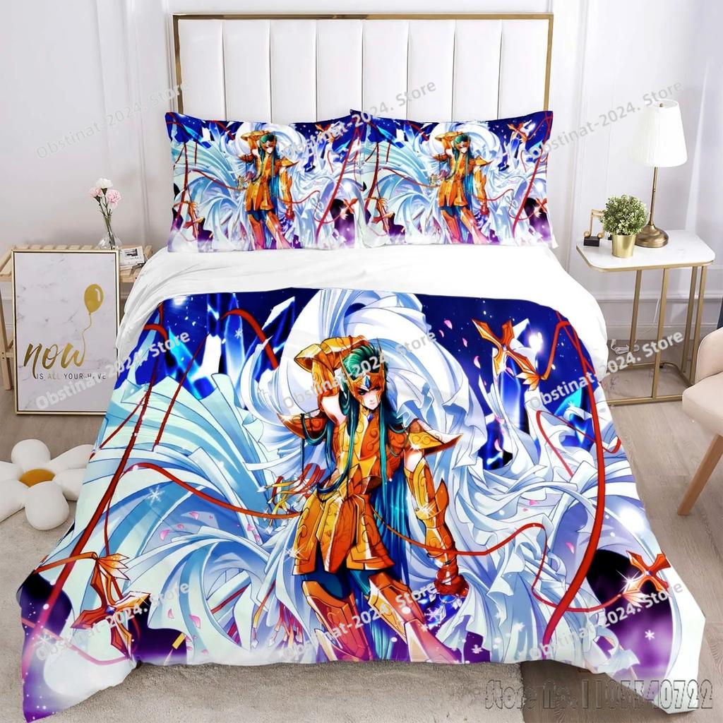 Admire Saint Seiya Pattern Bedding Set Printed Bed Set Duvet Cover Sheet Pillowcase Bed Soft Quilt Cover Full Queen King Size