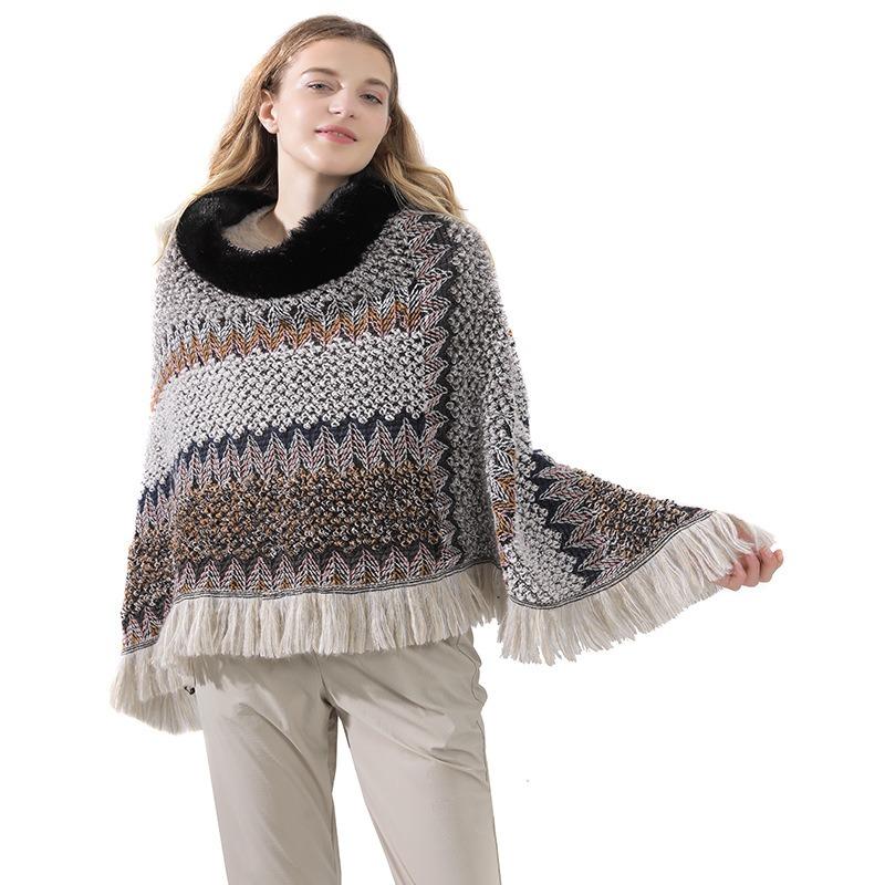 Herbst und Winter Neu Pelzkragen Strickschal, Thermopullover Cape, Schal Damen