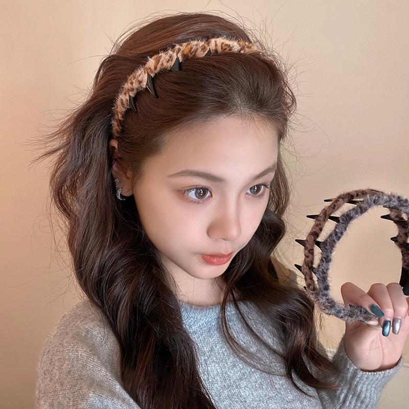 Leopard Print with Teeth Wavy Headband Female Hair Root Fluffy Artifact Wash Face Pressure Hair Non-slip Headband Hairpin Head