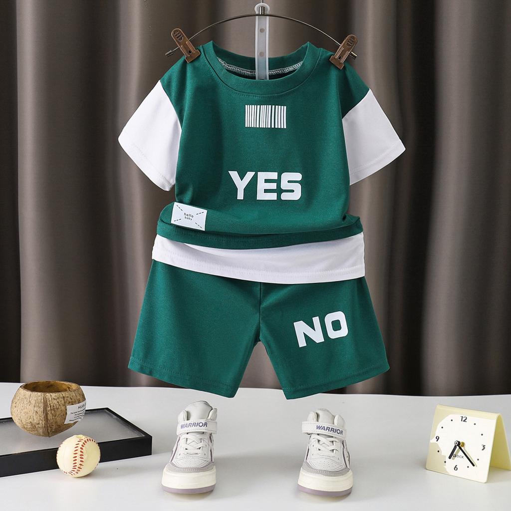 Boys' Clothing, Summer Girls' Set, Home Clothes, Breathable and Comfortable Two-piece Set, Color Blocked Western-style Short Sleeved Shorts for Babies