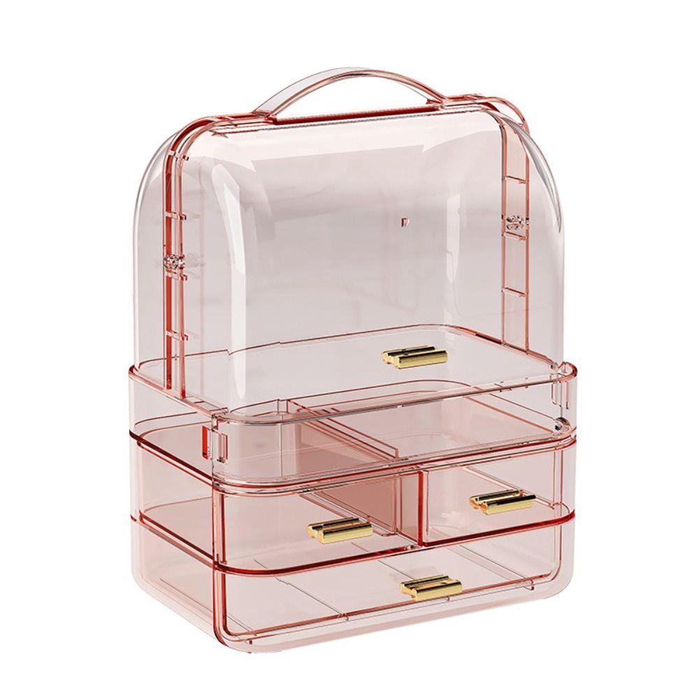 Drawer Style Cosmetics Storage Box Clear Dustproof Makeup Storage Rack with Lid and Handle Multilayer Lip Gloss Storage Stand