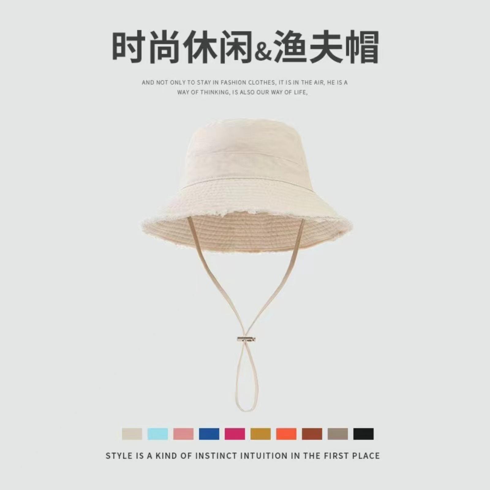 

Frayed Edge Bucket Hat Outdoor Casual Sun Protection Fisherman Hat Adjustable Chin Strap Lightweight Breathable Fabric for Travel Hiking One Size