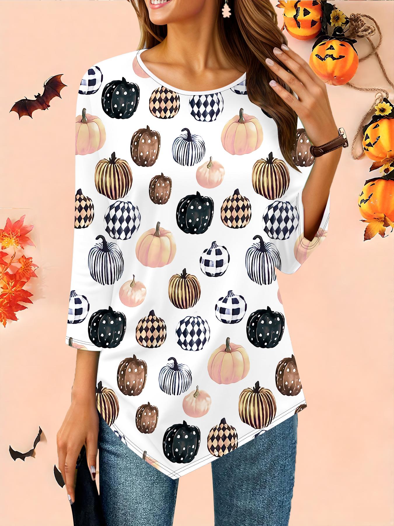 

Женская свободная футболка с круглым вырезом и рукавом три четверти, 3D-рисунок на Хэллоуин, идеальный подарок на Хэллоуин и Рождество 8XL белый