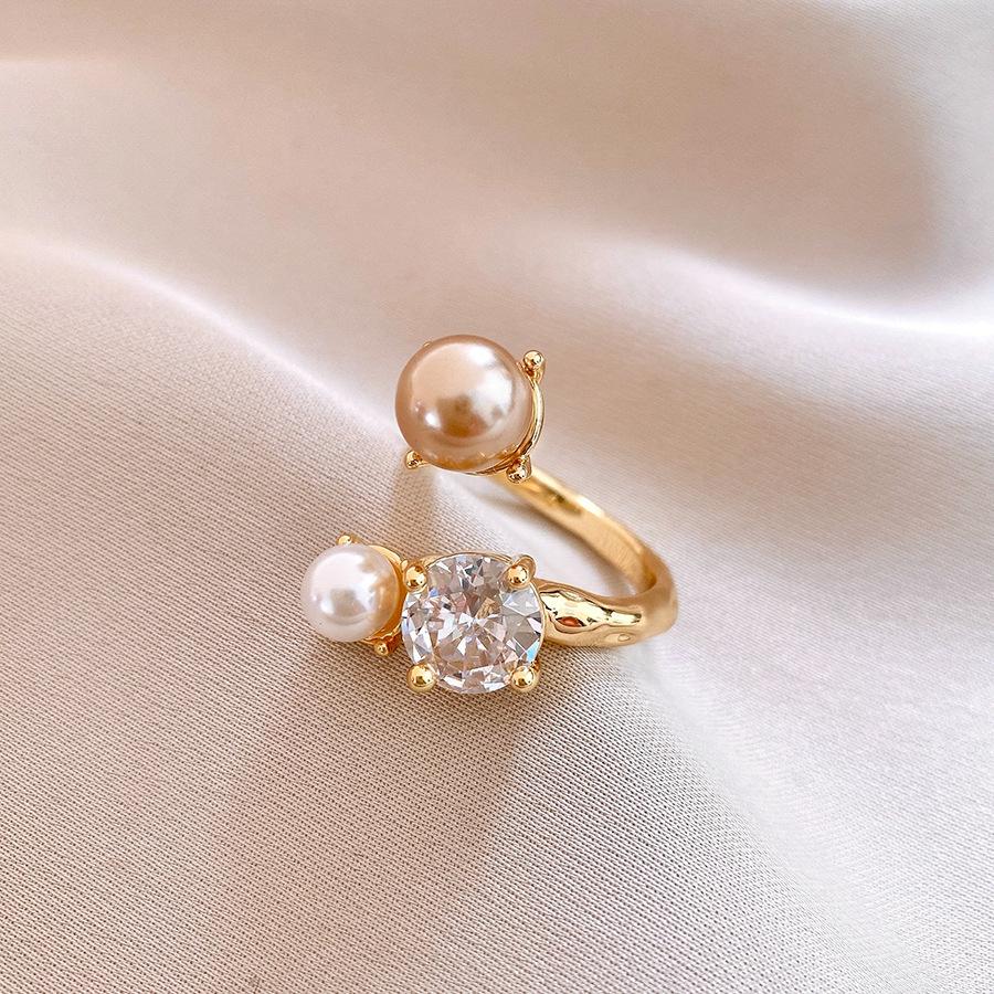 Zircon irregular pearl open ring individual cold wind temperament index finger ring jewelry