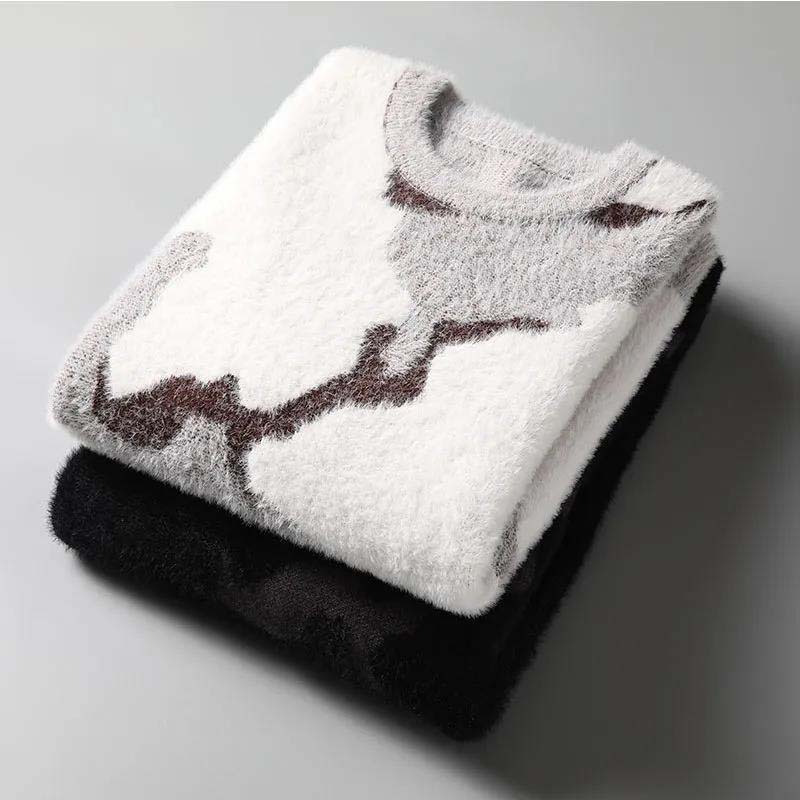 Sweater Male Round Collar Autumn and Winter Plus Velvet Thickened Youth Sweater Pullover