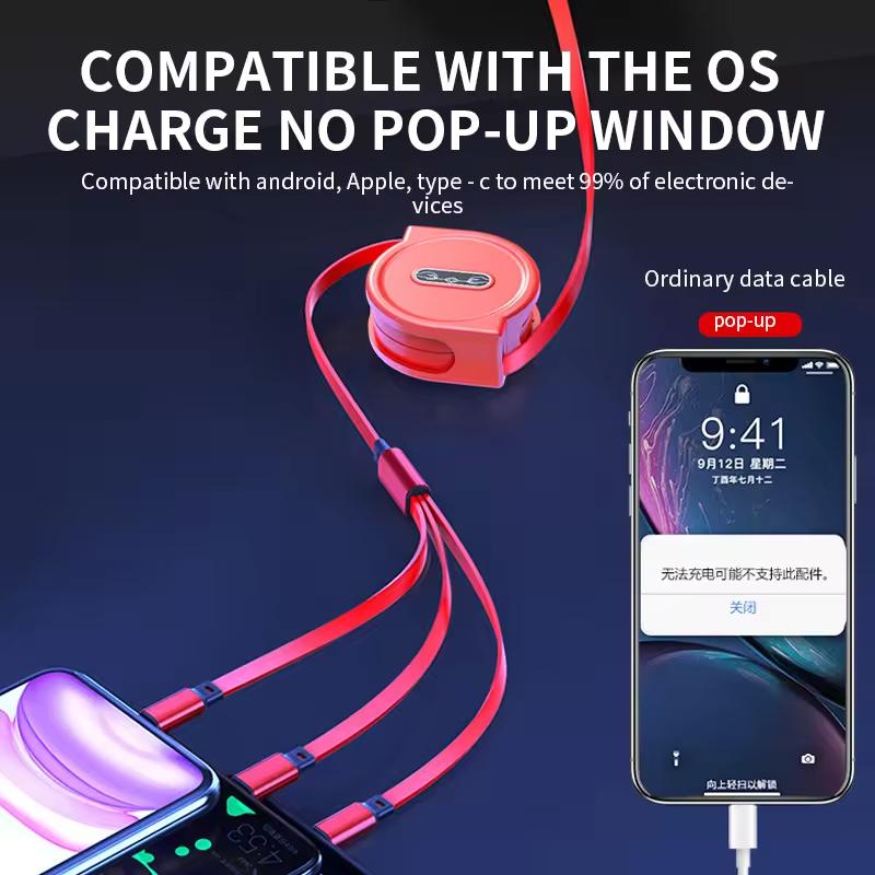Neues einziehbares Schnellladekabel für Android TYPE-C Apple Xiaomi Samsung geflochtenes Drei-in-Eins-Mobiltelefondatenkabel