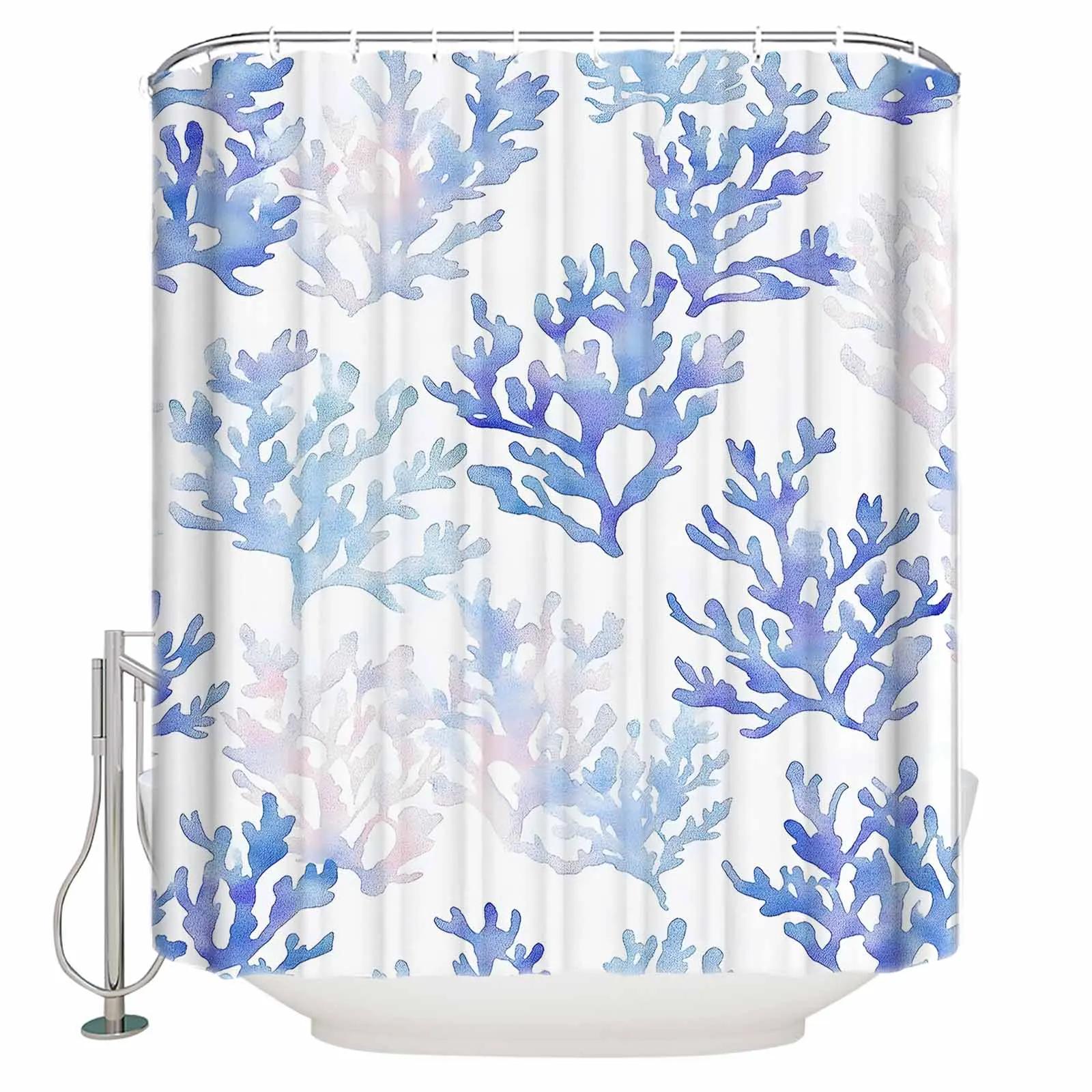 

Blue Coral Marine Plant Shower Curtains Waterproof Bath Curtains Home Decor Modern Luxury Bathroom Curtain W90xH180cm
